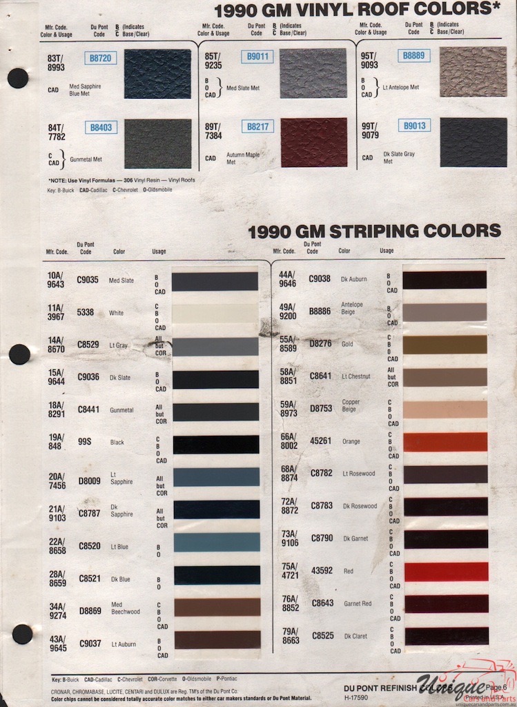 1990 General Motors Paint Charts DuPont 7
